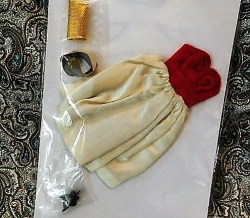 977 BARBIE DOLL SILKEN FLAME DRESS, BELT, CLUTCH, BLACK MULES COMPLETE 1960- 61
